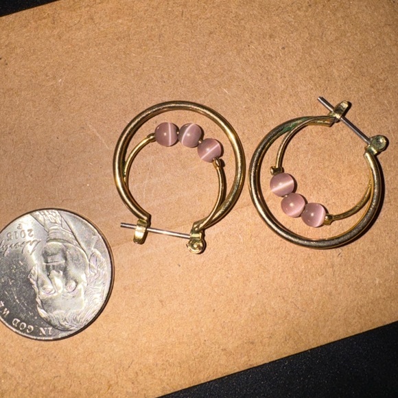 Jewelry - Gold Hoop Earrings with Pink Beads